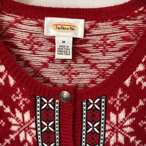 VTG Talbots Wool Cardigan Sweater Women M Metal Buttons Relaxed - Picture 3 of 3